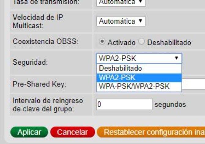 Elección del tipo de cifrado WPA2 para el router