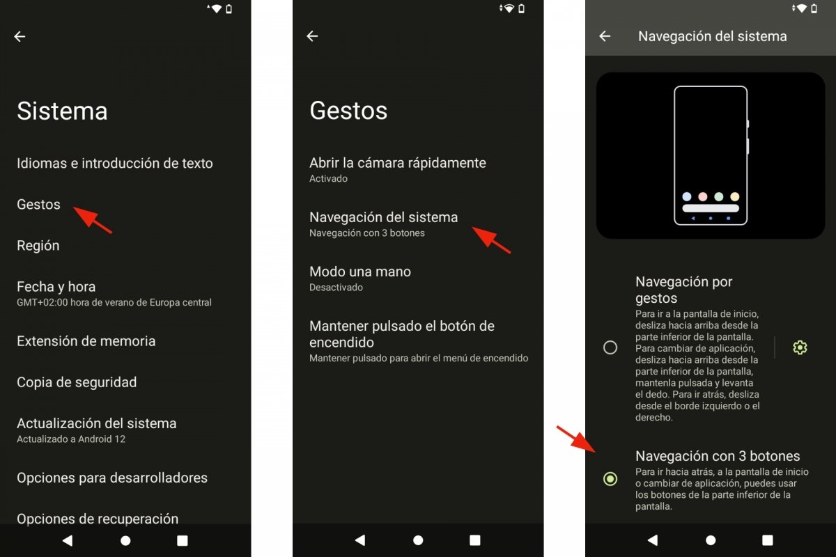 Elegir entre gestos y botones de navegación en Android