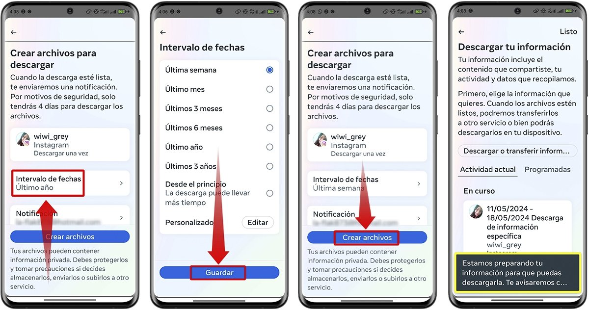 Elige el período específico para descargar tus datos