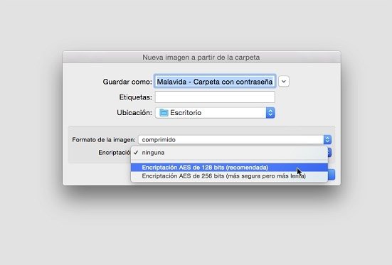Elige encriptación AES de 128 bits