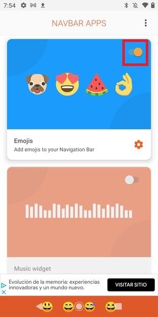 Emojis en la barra de navegación