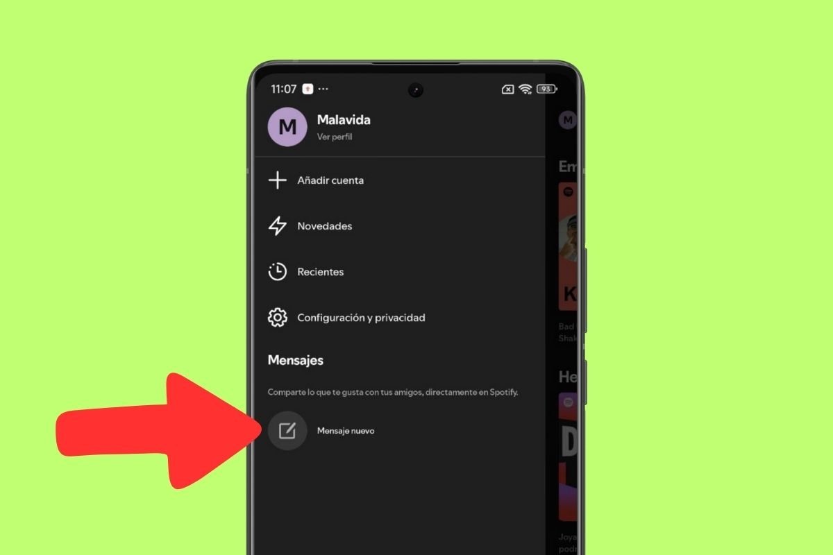 En el panel lateral, verás el apartado de mensajes de Spotify