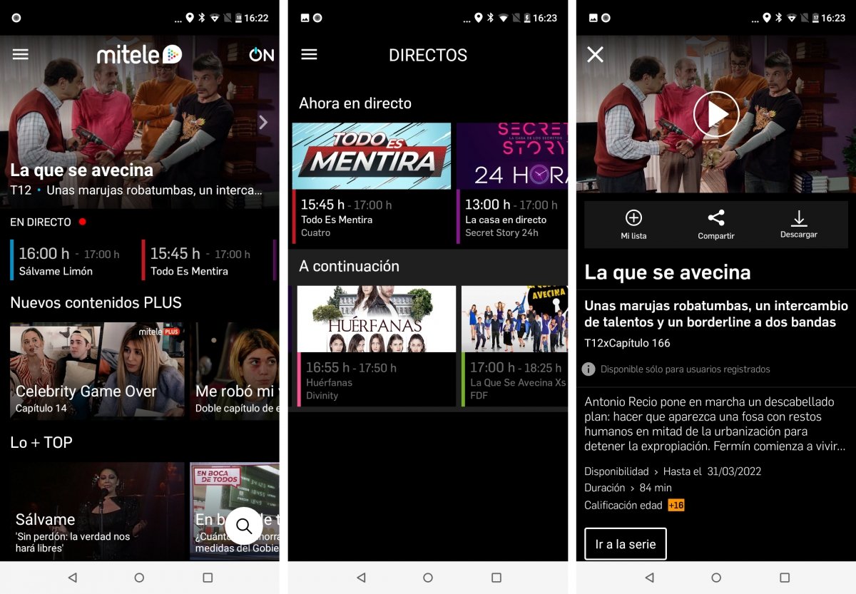 En la app Mitele es donde el grupo Mediaset centraliza la emisión de sus canales en Android