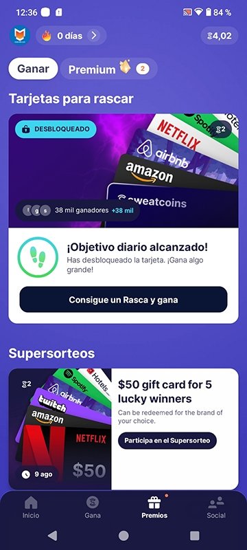 En Sweatcoin podemos ganar premios reales por andar y por realizar otras actividades que no requieren ejercicio físico