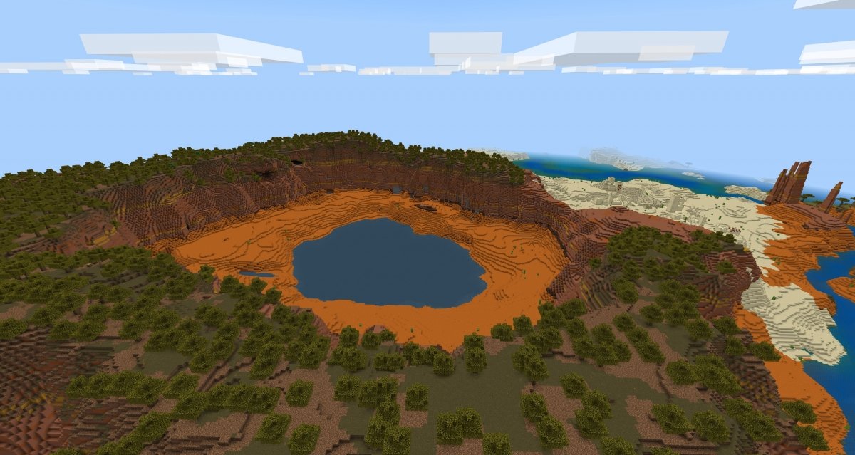 Enorme lago en la montaña en Minecraft