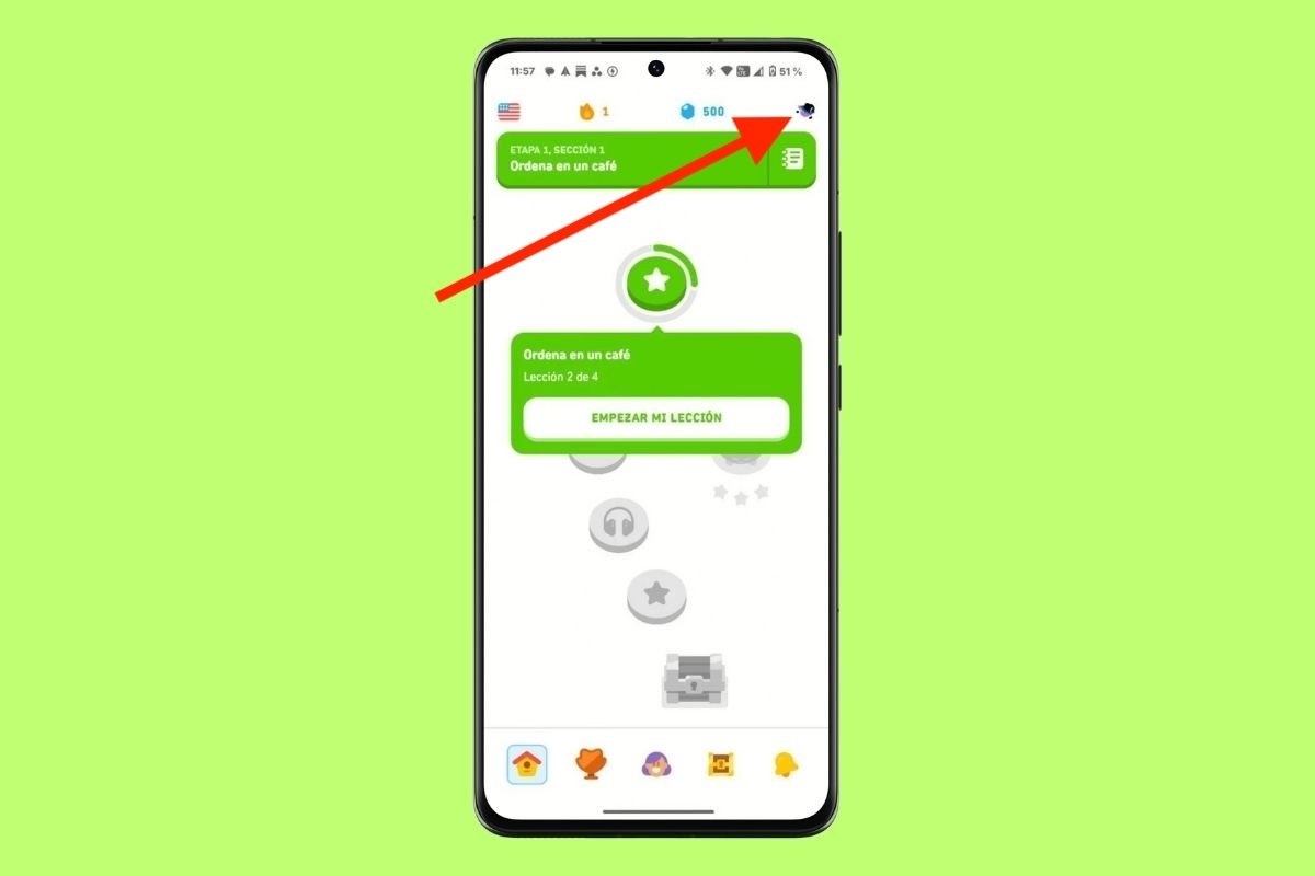 Entrar a Duolingo Max desde el panel principal de la app