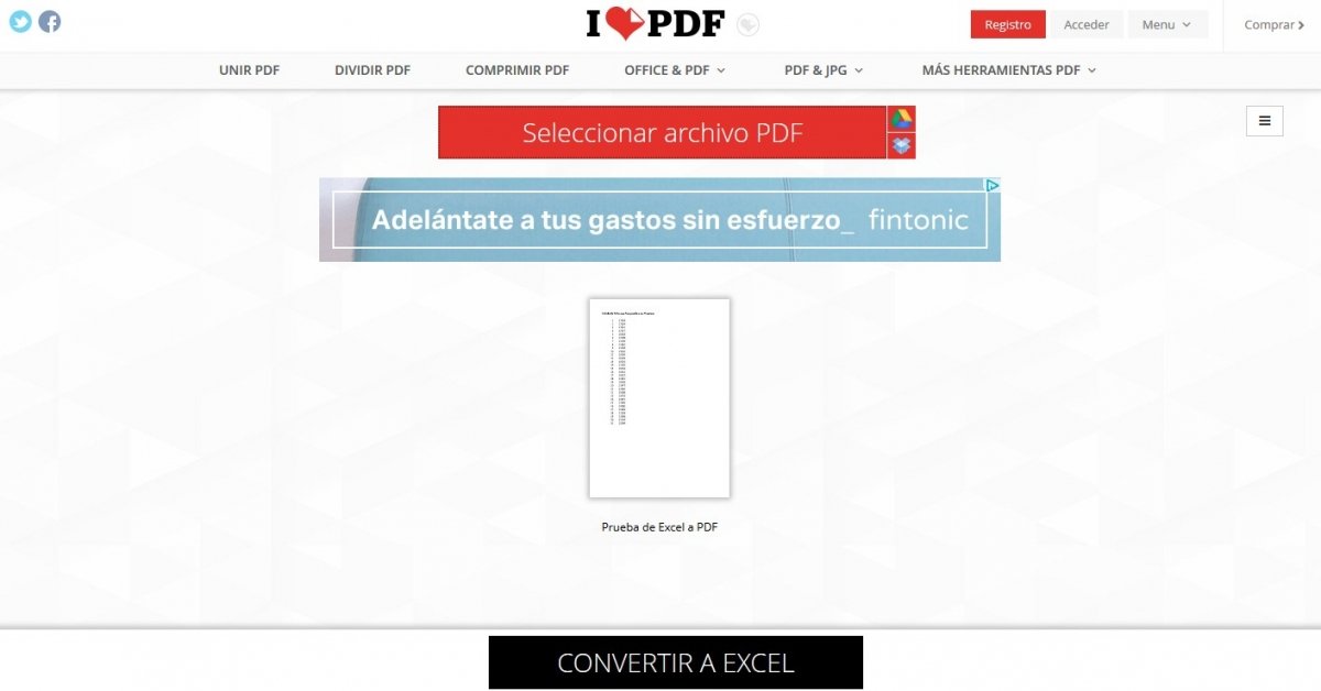 Entre las numerosas funciones de iLovePDF encontramos la conversión a archivos PDF en Excel
