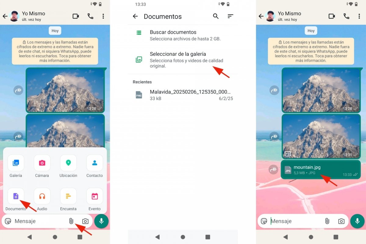 Enviar fotos y videos como documentos en WhatsApp