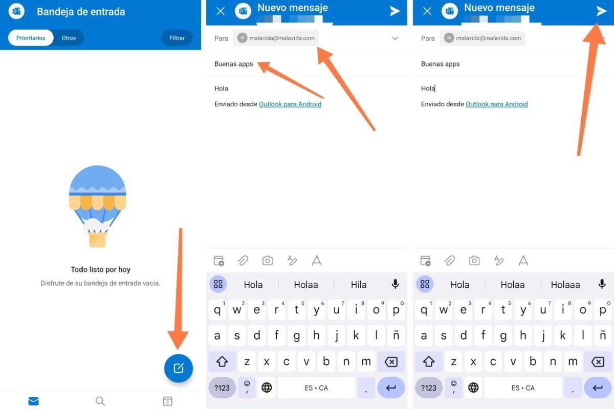 Enviar un correo electrónico desde Outlook para Android