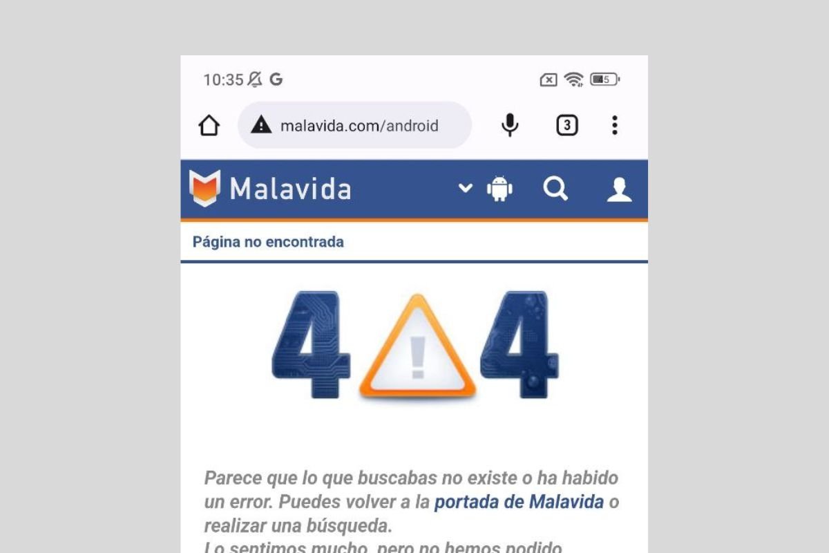 Error 404 en Malavida al entrar en una URL incorrecta.