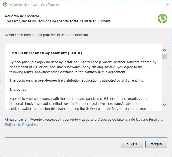 Es necesario aceptar las condiciones del contrato de licencia