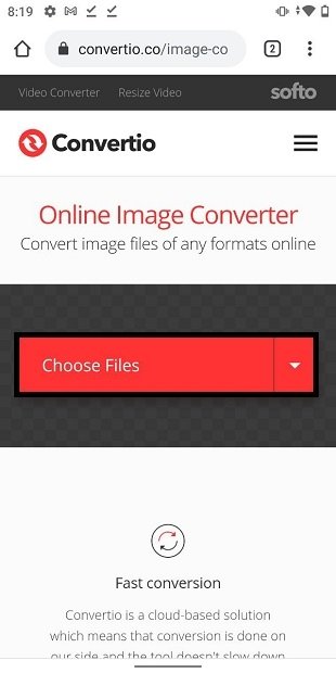 Escoger archivos en Convertio