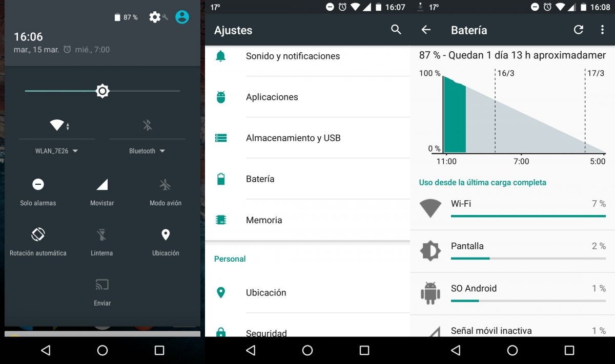 Estadísticas de batería en Android 6.0
