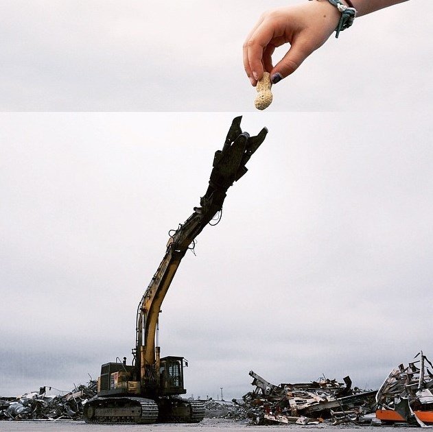 Excavadora trituradora de metal + Cacahuete