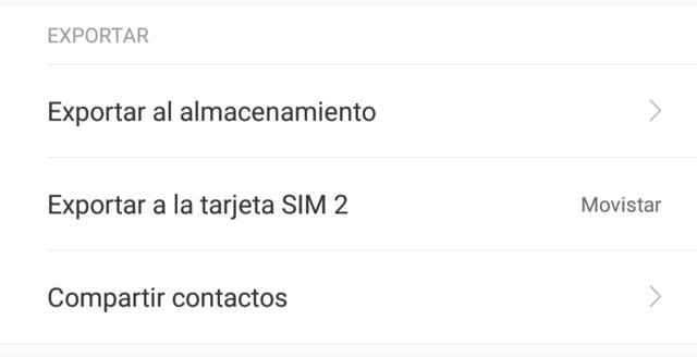 Exportación de contactos a la memoria del teléfono