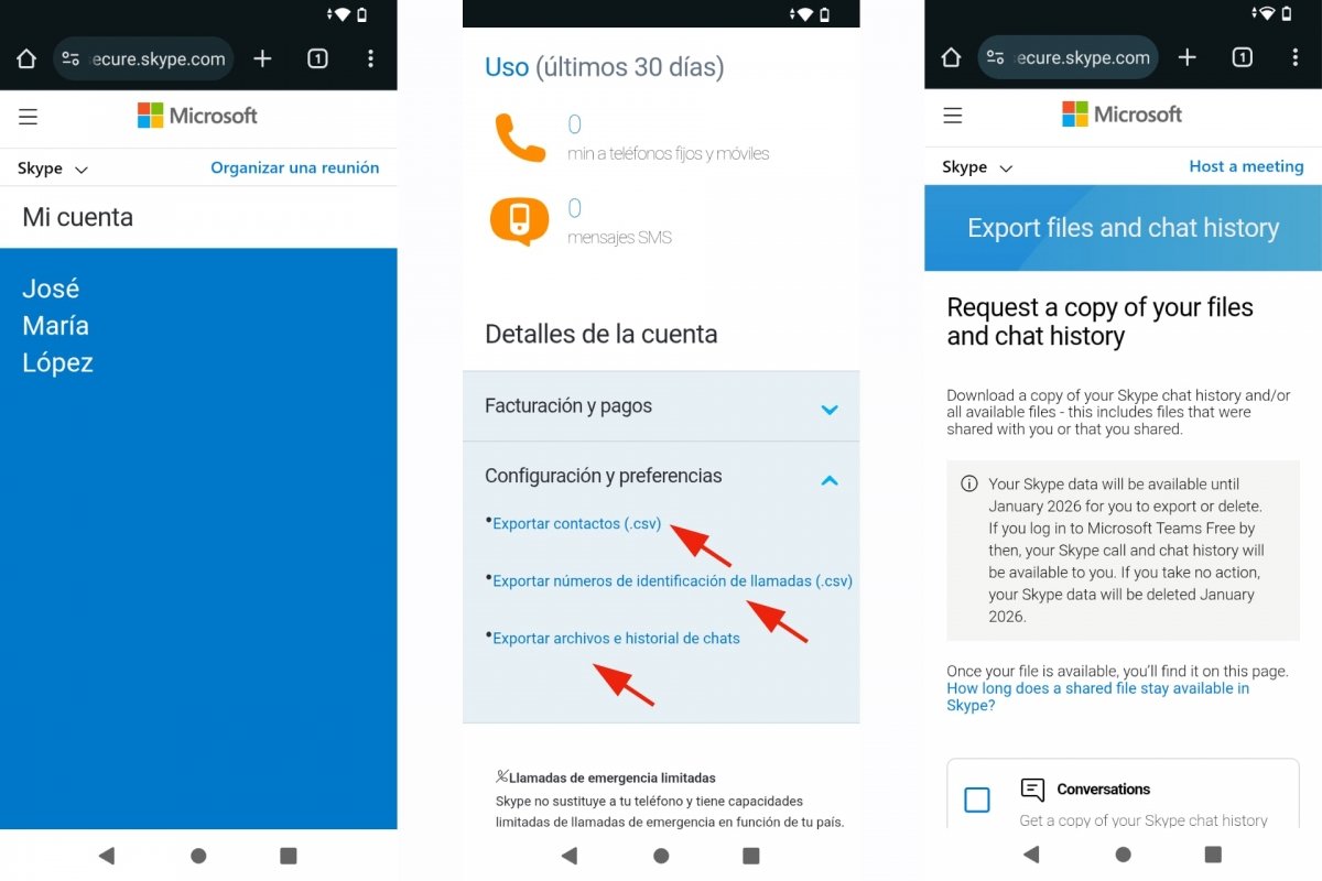 Exportar datos, chats y contactos de Skype