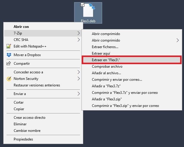 Extracción del contenido de un archivo DEB con 7-Zip