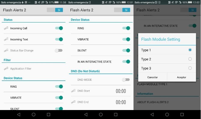 Flash Alerts 2: Encender y apagar (ON/OFF), elegir modos y configurar parpadeo