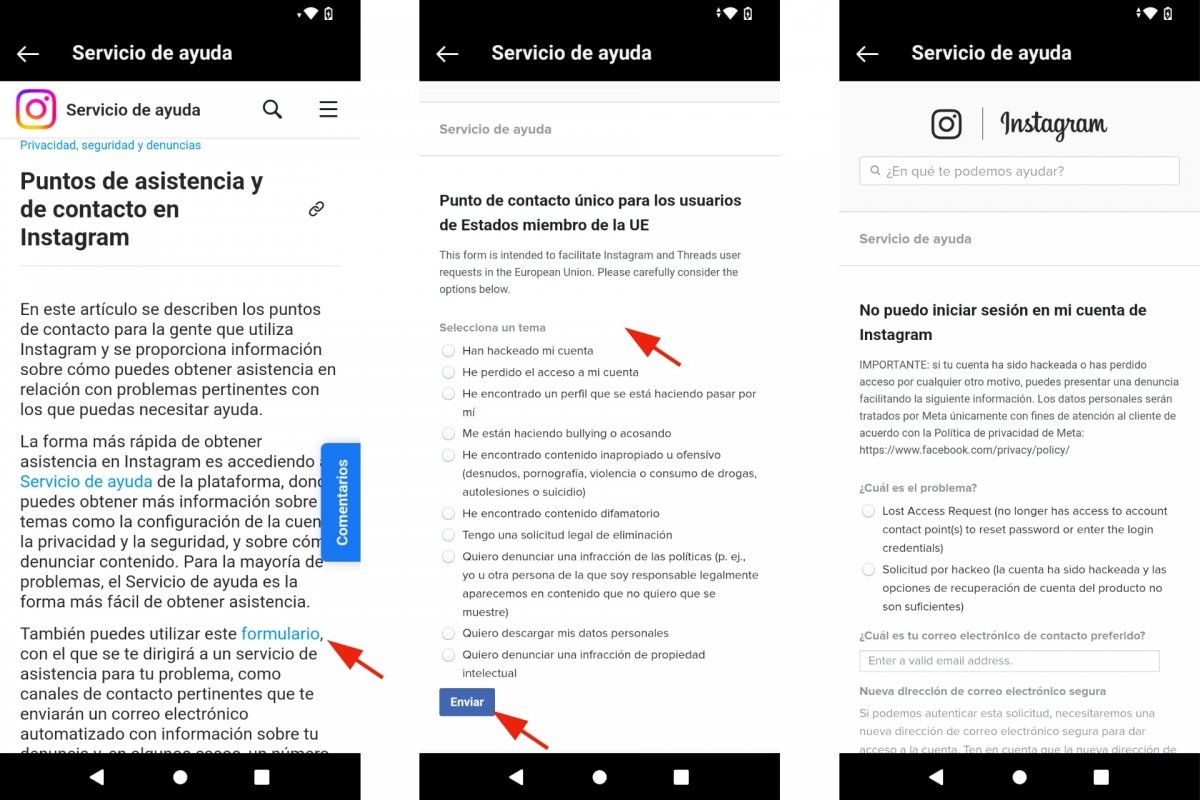 Formulario de contacto de Instagram para la UE