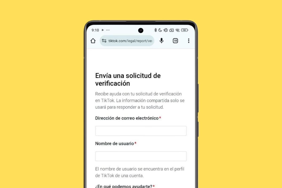 Formulario para solicitar la insignia azul en TikTok