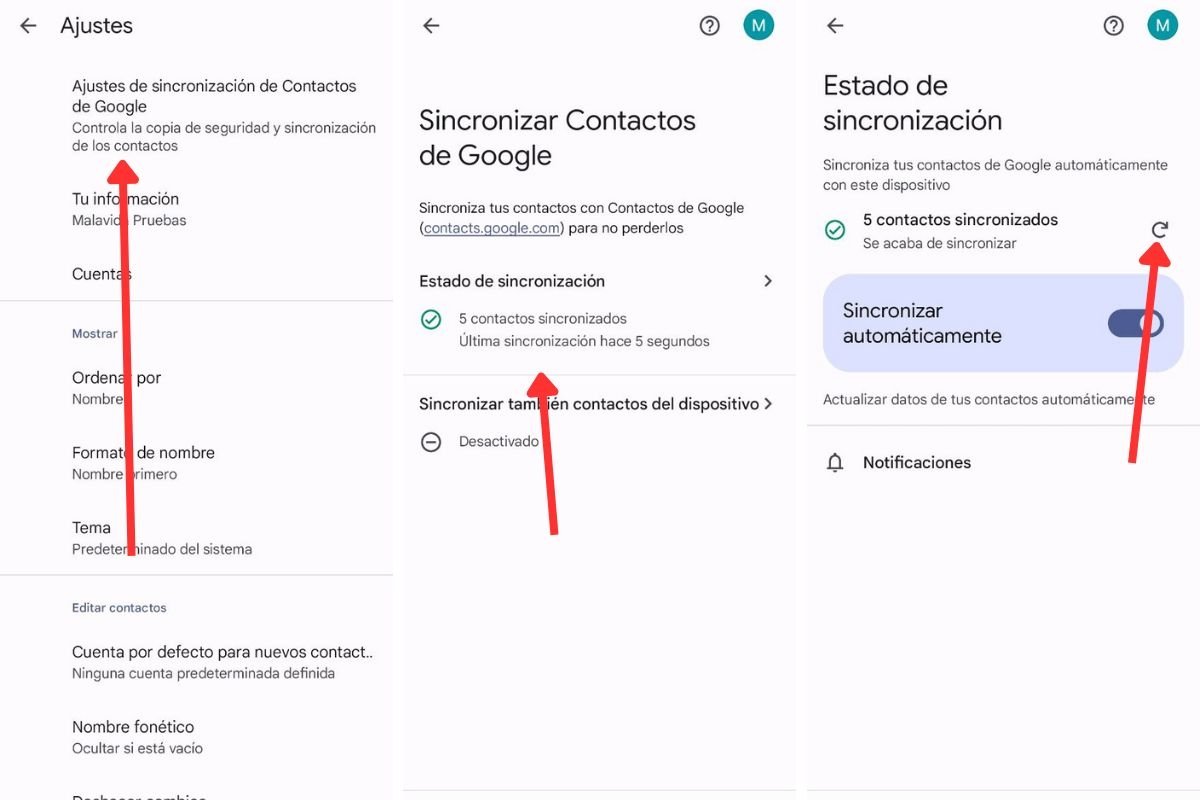 Forzar la sincronización de los contactos desde la aplicación de Google Contacts