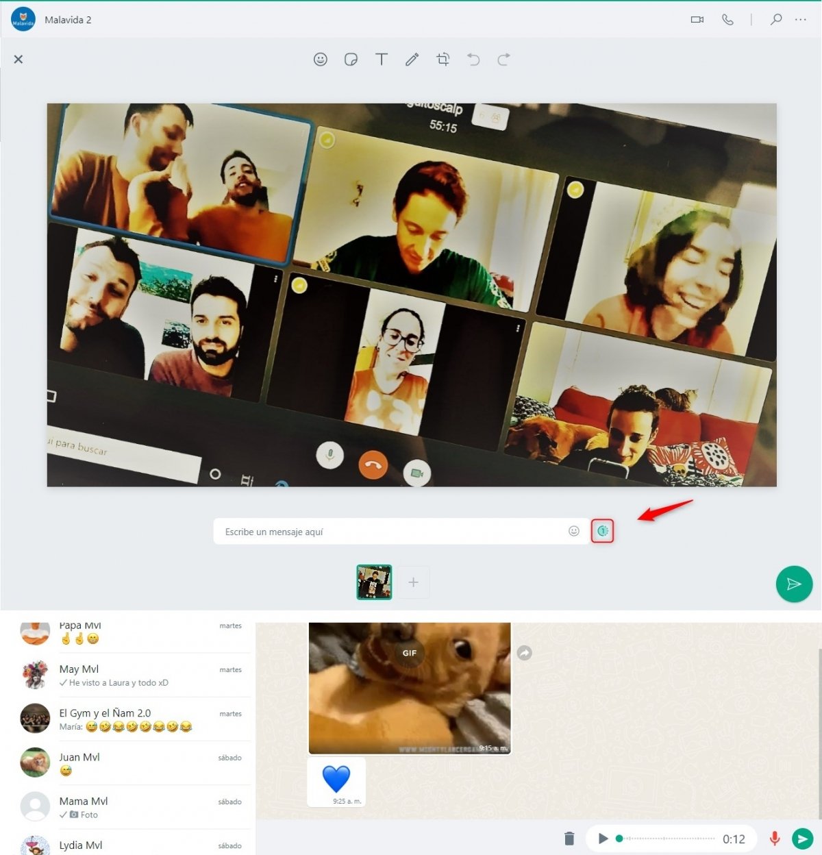 Fotos y vídeos efímeros y notas de voz en WhatsApp para PC