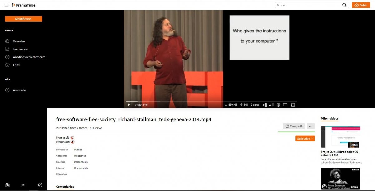 Fragmento de una conferencia de Richard Stallman en PeerTube