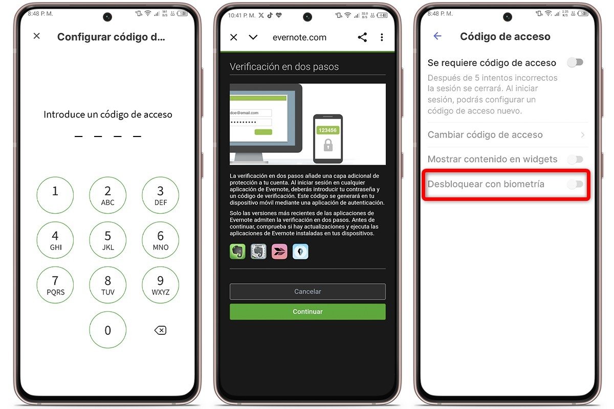 Funciones de seguridad de Evernote para móviles