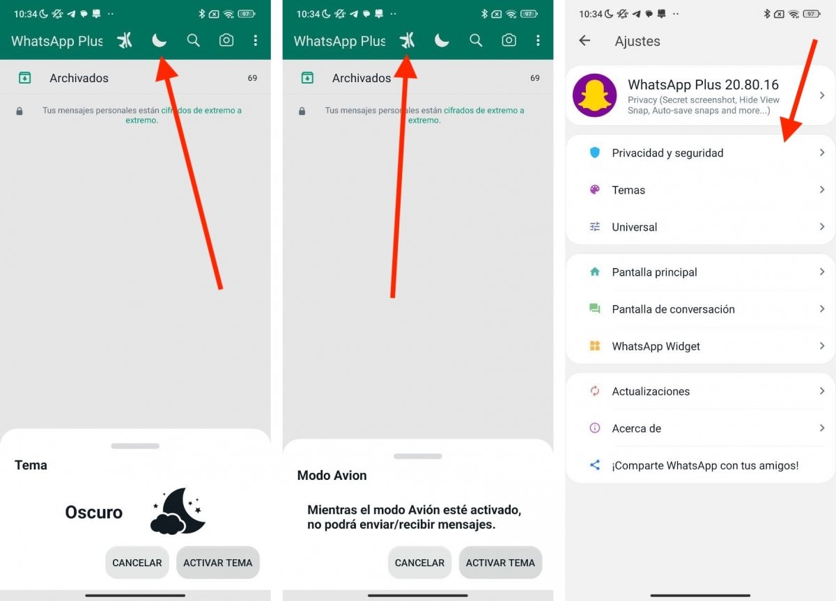Funciones principales de WhatsApp Plus en Android