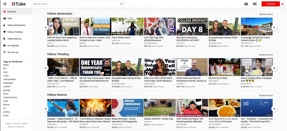 Galería de vídeos de DTube