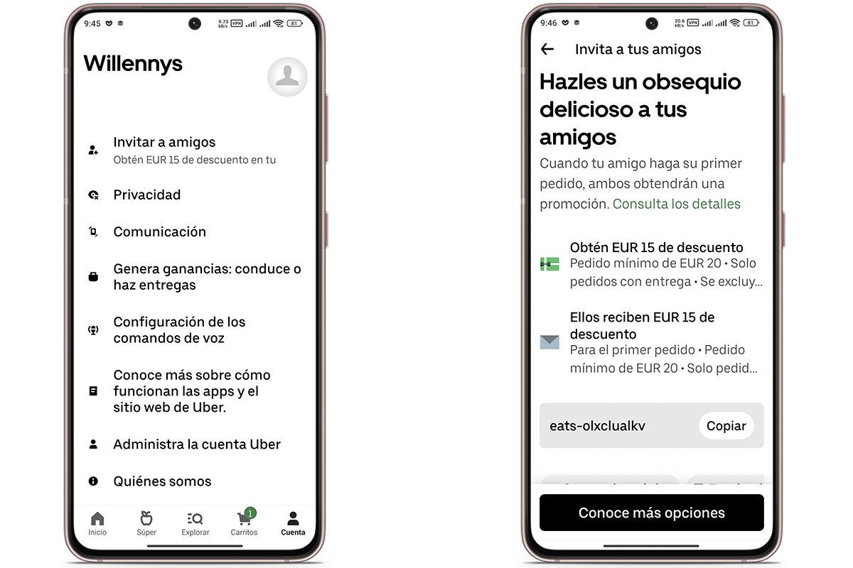 Gana códigos de promoción invitando a tus amigos a Uber Eats