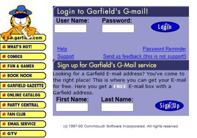 Gmail como email de Garfield antes de ser Google mail