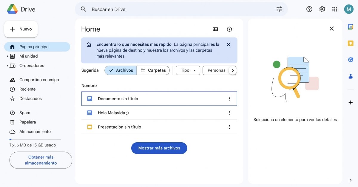 Google Drive en su versión web para PC