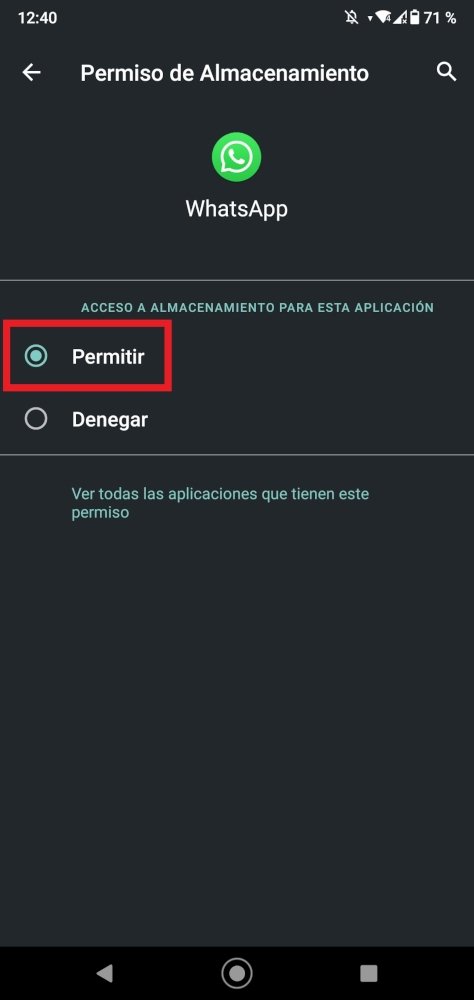 Habilitar acceso de la app al almacenamiento