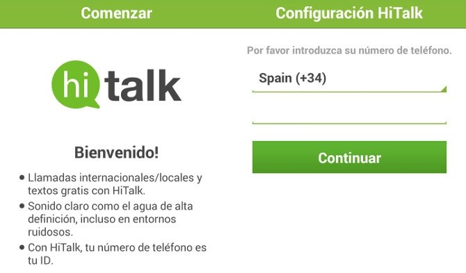 HiTalk: introducir el número de teléfono para usarlo como ID