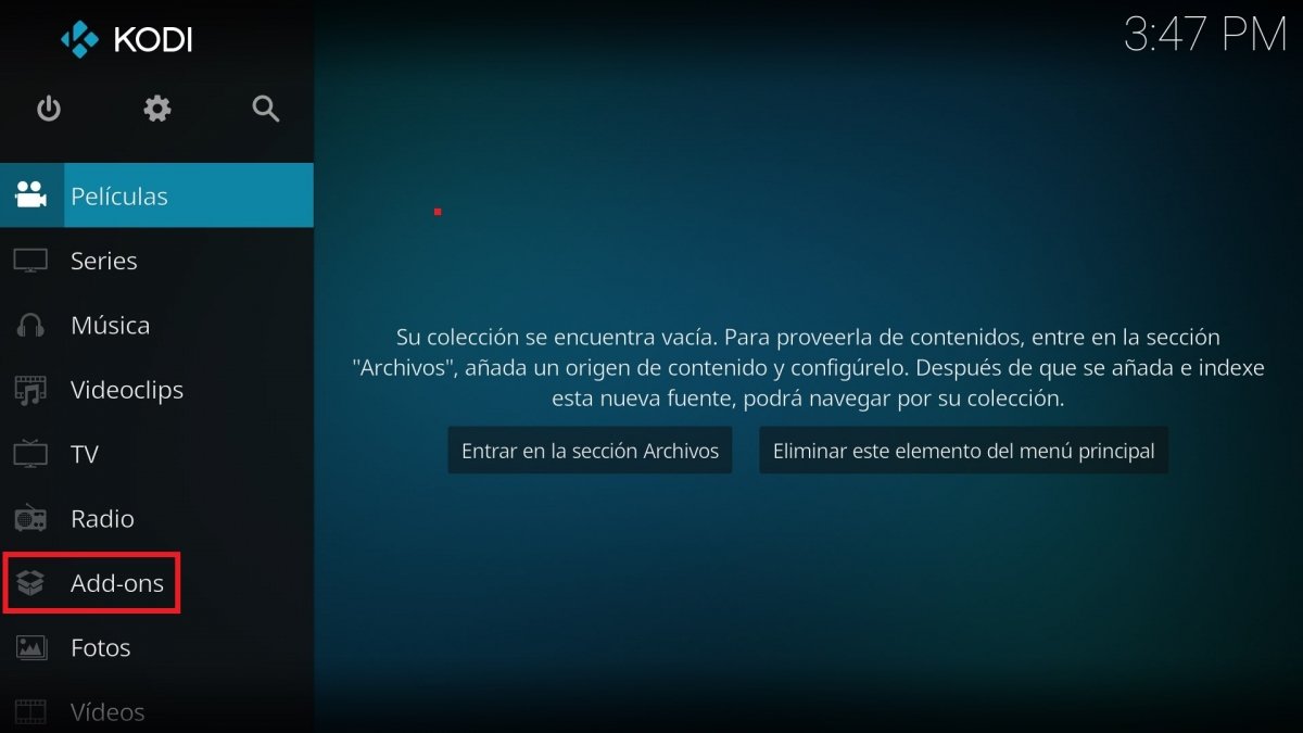 Home de Kodi para PC una vez instalado