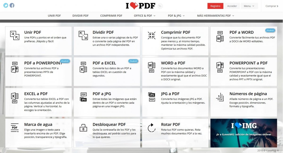 iLovePDF ofrece multitud de opciones gratis