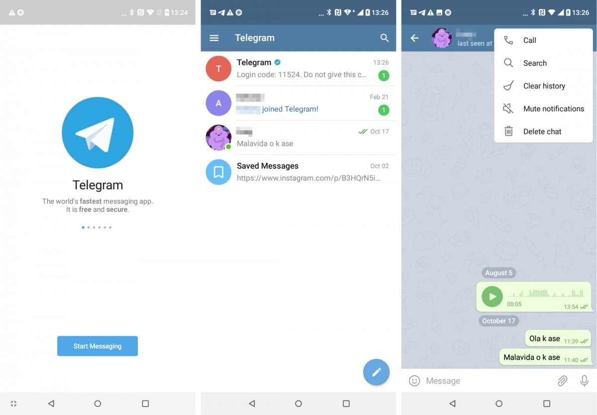 Imágenes de la app de Telegram en Android