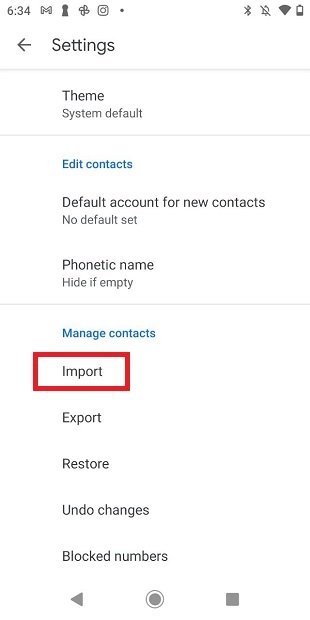الاستيراد من بطاقة SIM