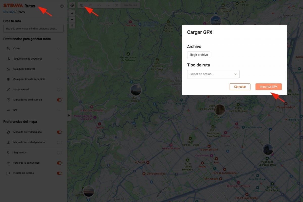 Importar rutas GPX desde Strava