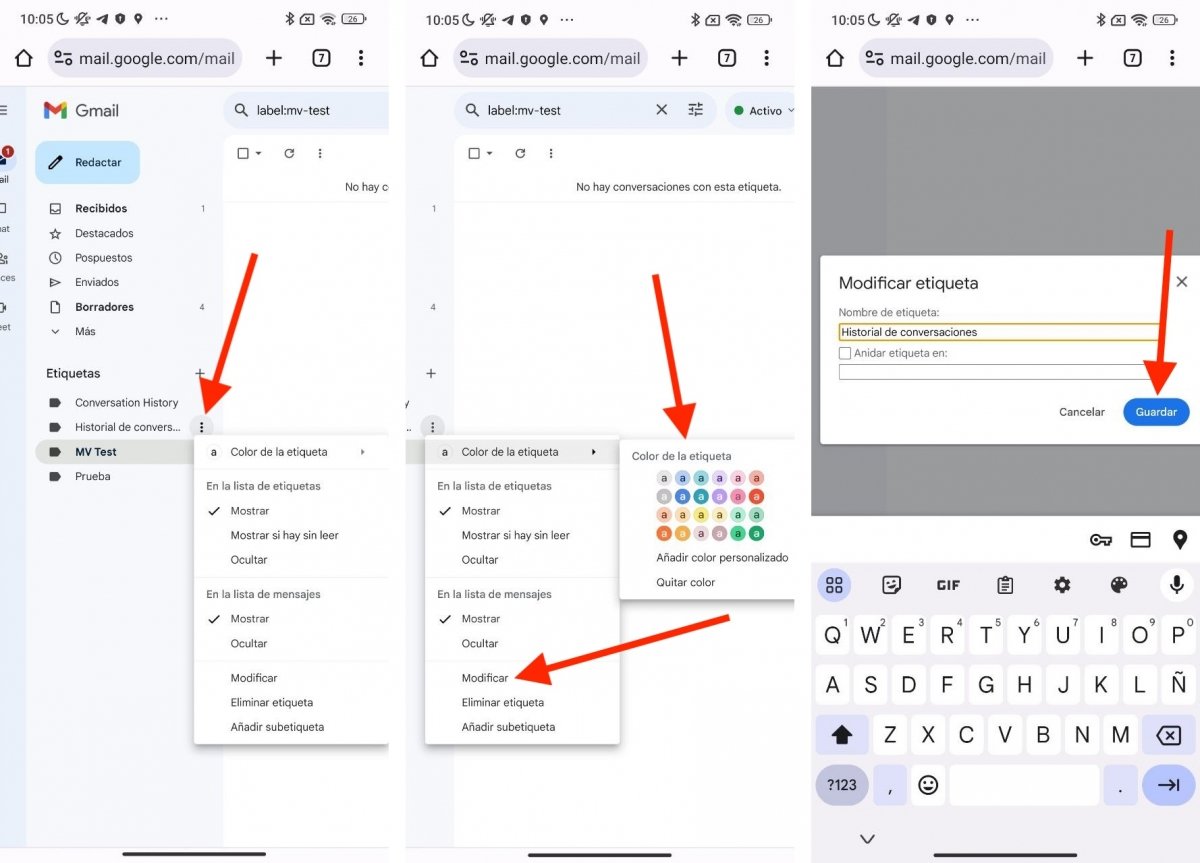 Indicaciones para modificar y personalizar las etiquetas de Gmail desde un móvil Android