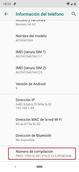 Información del teléfono en Android