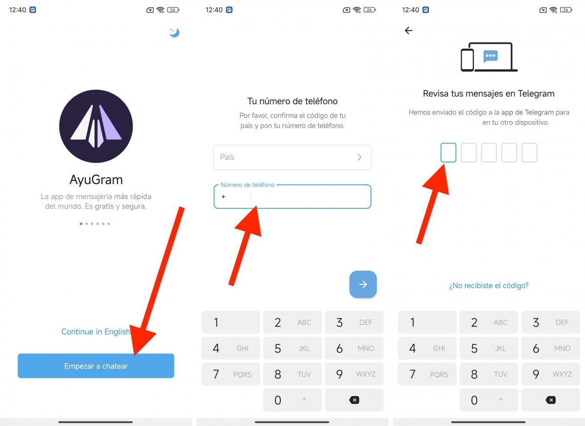 Iniciando sesión con la cuenta de Telegram en AyuGram
