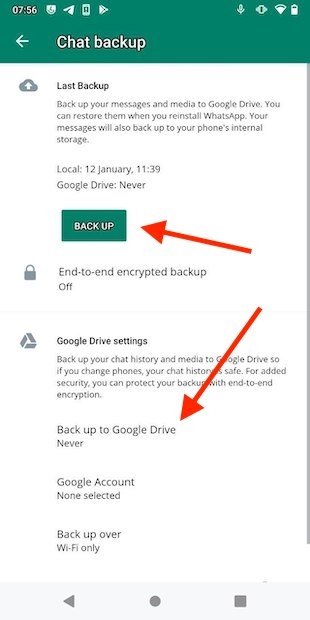 Iniciar copia de seguridad en Google Drive