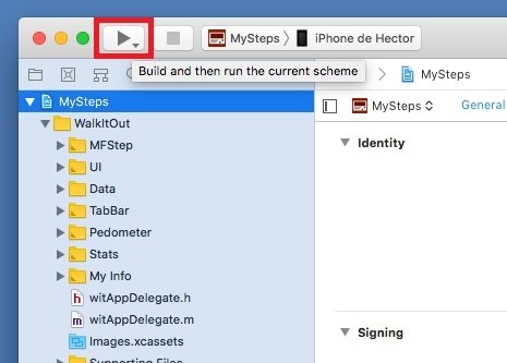 Iniciar la instalación de una app con Xcode