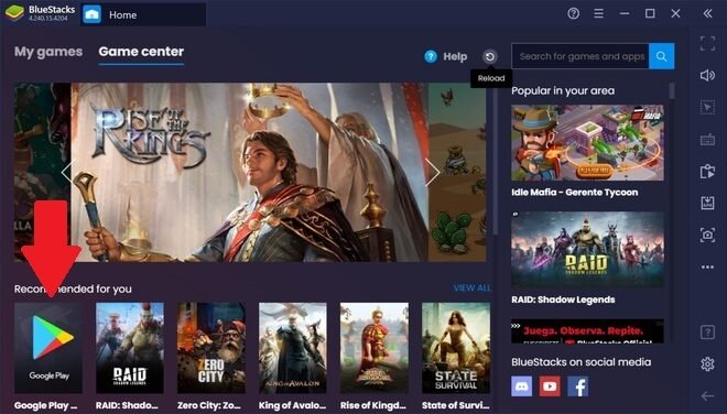 Iniciar sesión en Google Play con BlueStacks