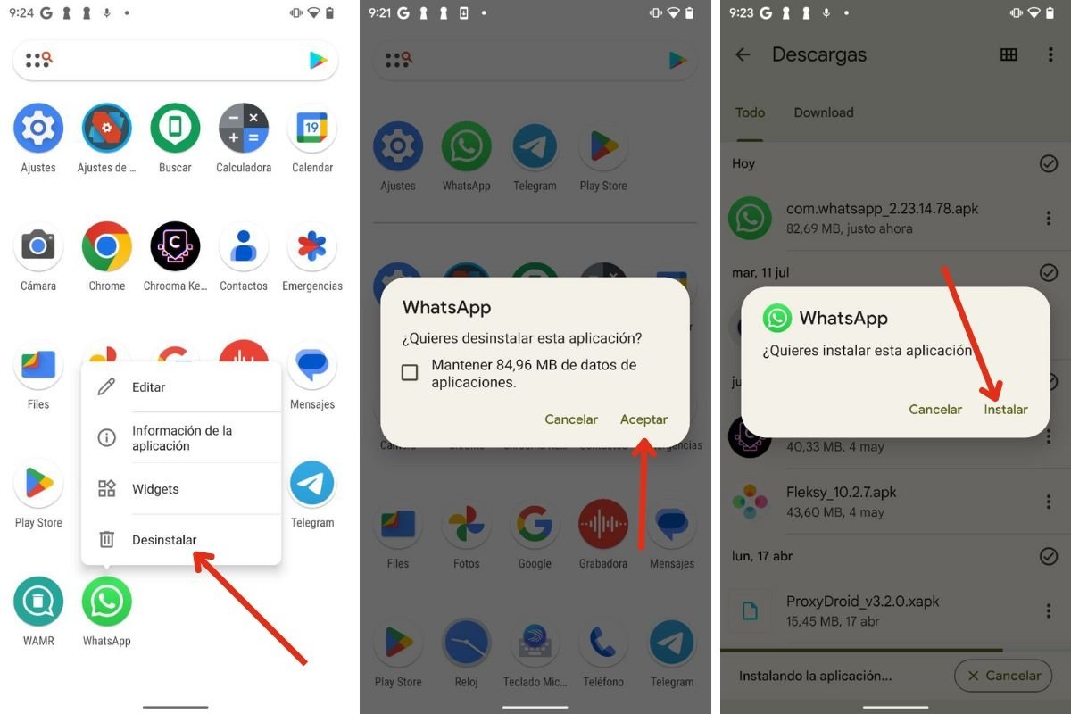 Instala una versión desactualizada de WhatsApp que no dé soporte a las ediciones de mensajes