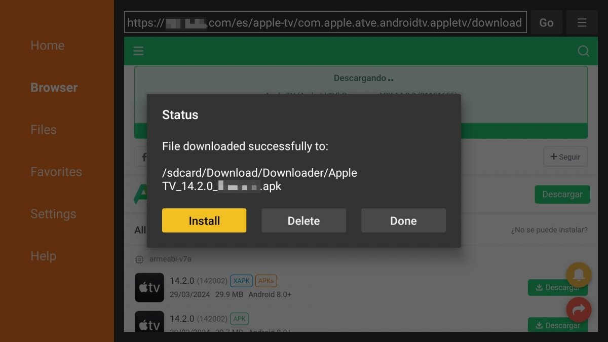 Instalar APK de Apple TV desde Downloader