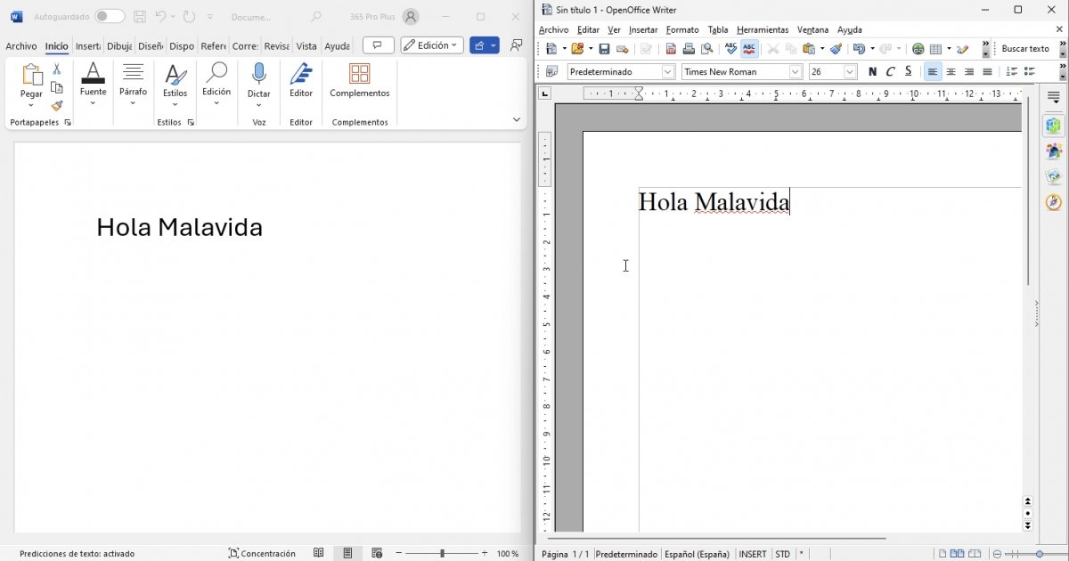 Interfaces de Microsoft Word y OpenOffice Writer, respectivamente