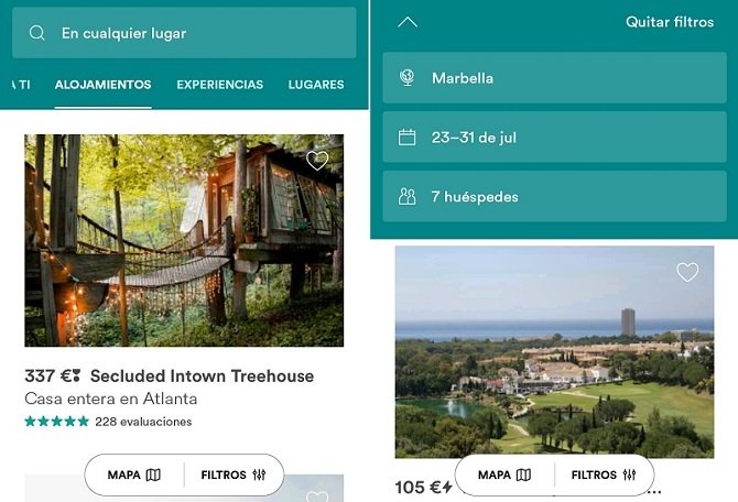 Interfaz de Airbnb, para alquilar apartamentos y casas particulares